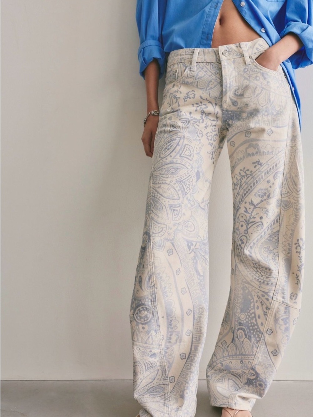 NWT! CURRENT!  Free People We The Free Fable Paisley Jeans Missing Button ~ 30